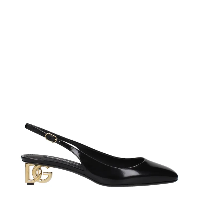 Dolce & Gabbana Black Leather Mid Heel Pumps sold by Siebentaschen