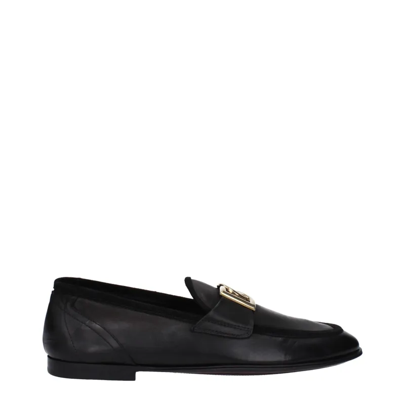 Dolce & Gabbana Black Leather Slip-On Loafers sold by Siebentaschen