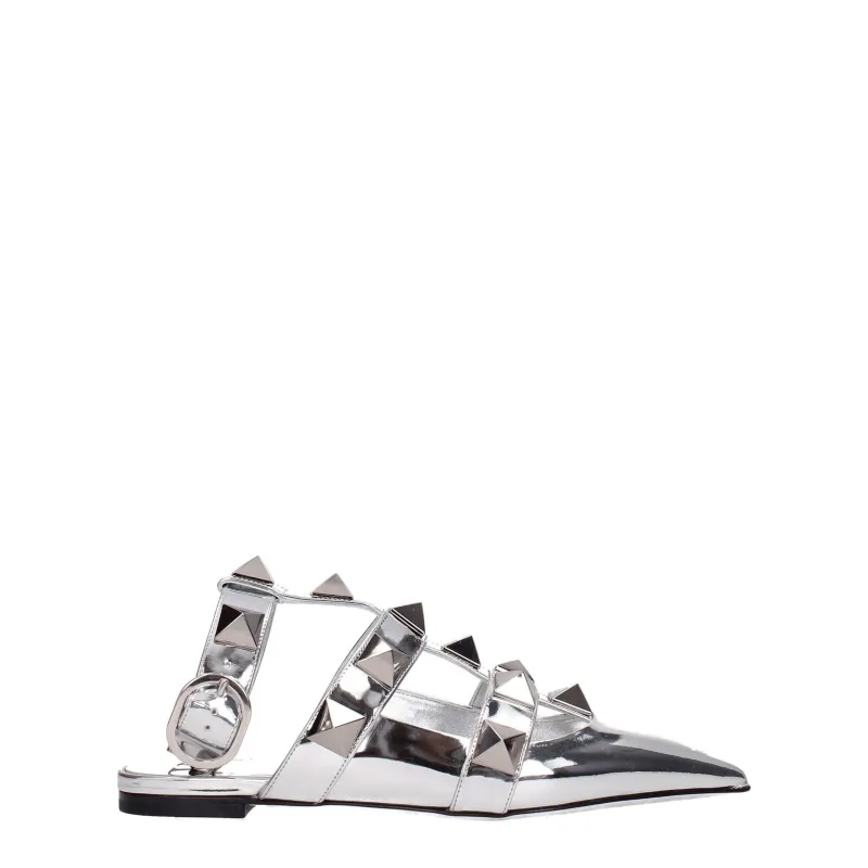 Valentino Garavani Gray Leather Flat Sandals sold by Siebentaschen