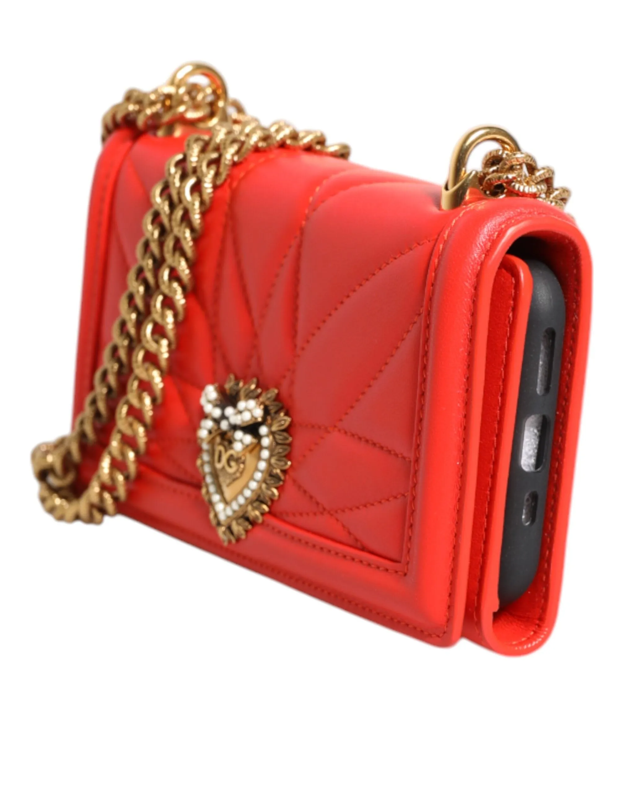 Dolce & Gabbana Red Leather Quilted Devotion Crossbody Phone Cover Bag sold by Siebentaschen product image thumbnail 4