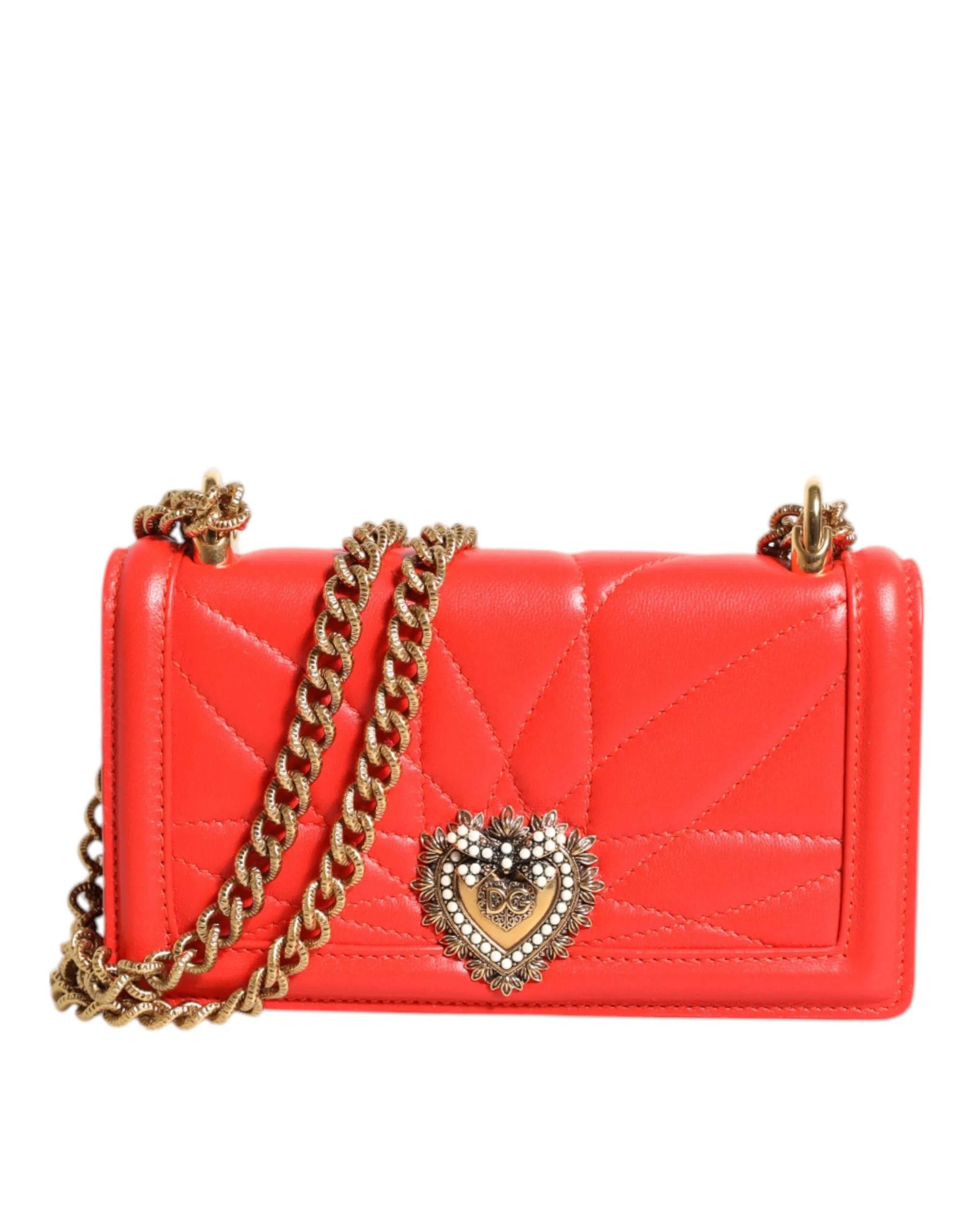 Dolce & Gabbana Red Leather Quilted Devotion Crossbody Phone Cover Bag sold by Siebentaschen