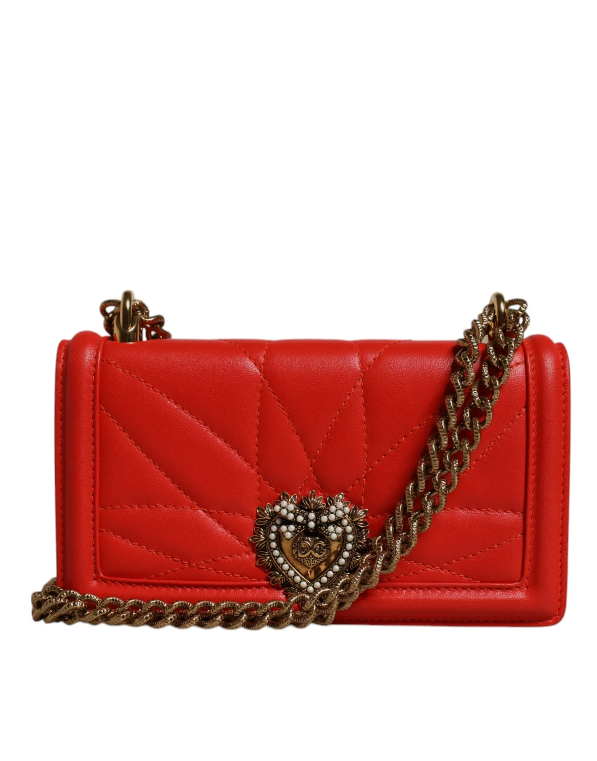 Dolce & Gabbana Red Quilted Devotion Crossbody Chain Phone Cover Bag sold by Siebentaschen