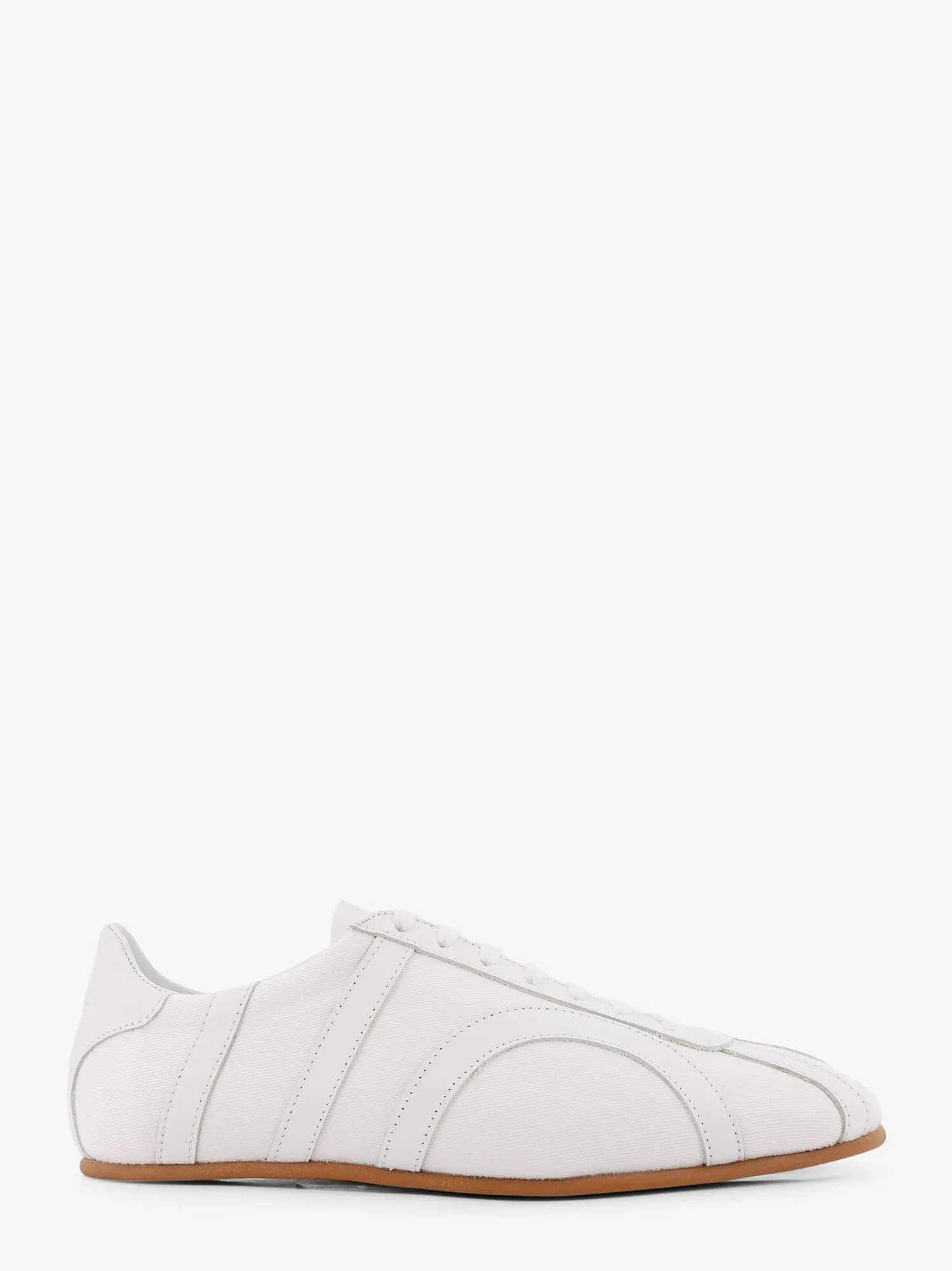 TOTEME Canvas low-top sneakers with leather profiles sold by Siebentaschen