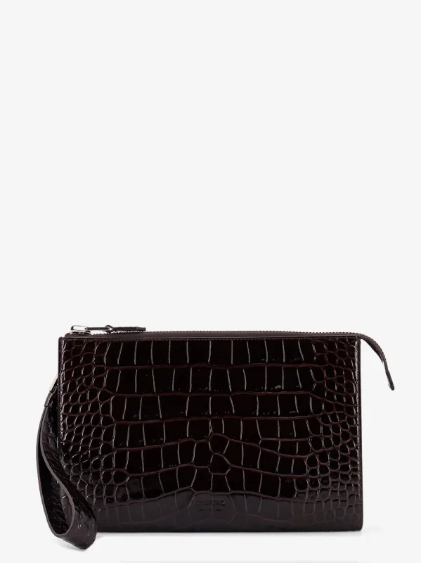 TOM FORD Crocodile-print leather clutch bag sold by Siebentaschen