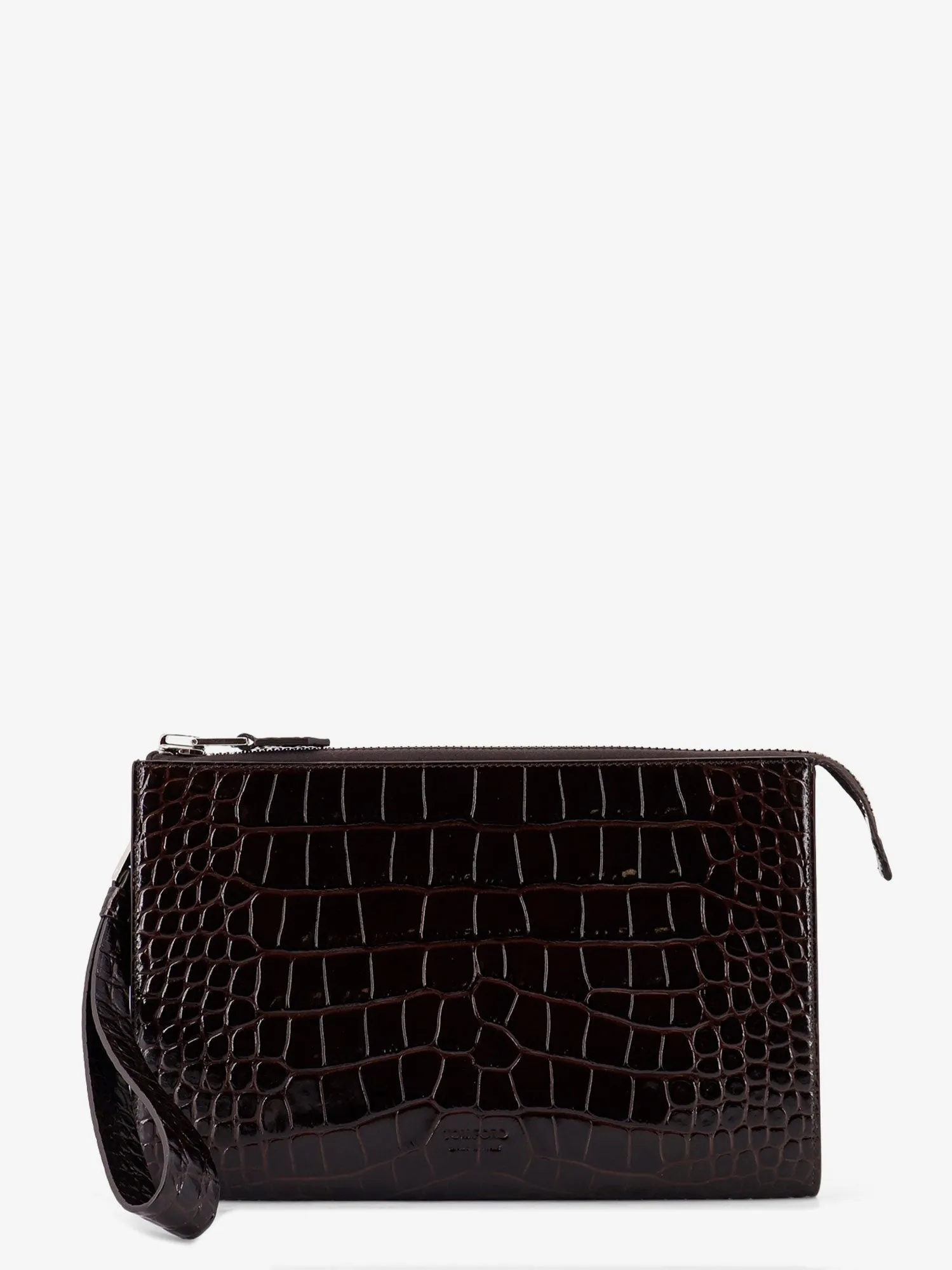 TOM FORD Crocodile-print leather clutch bag sold by Siebentaschen