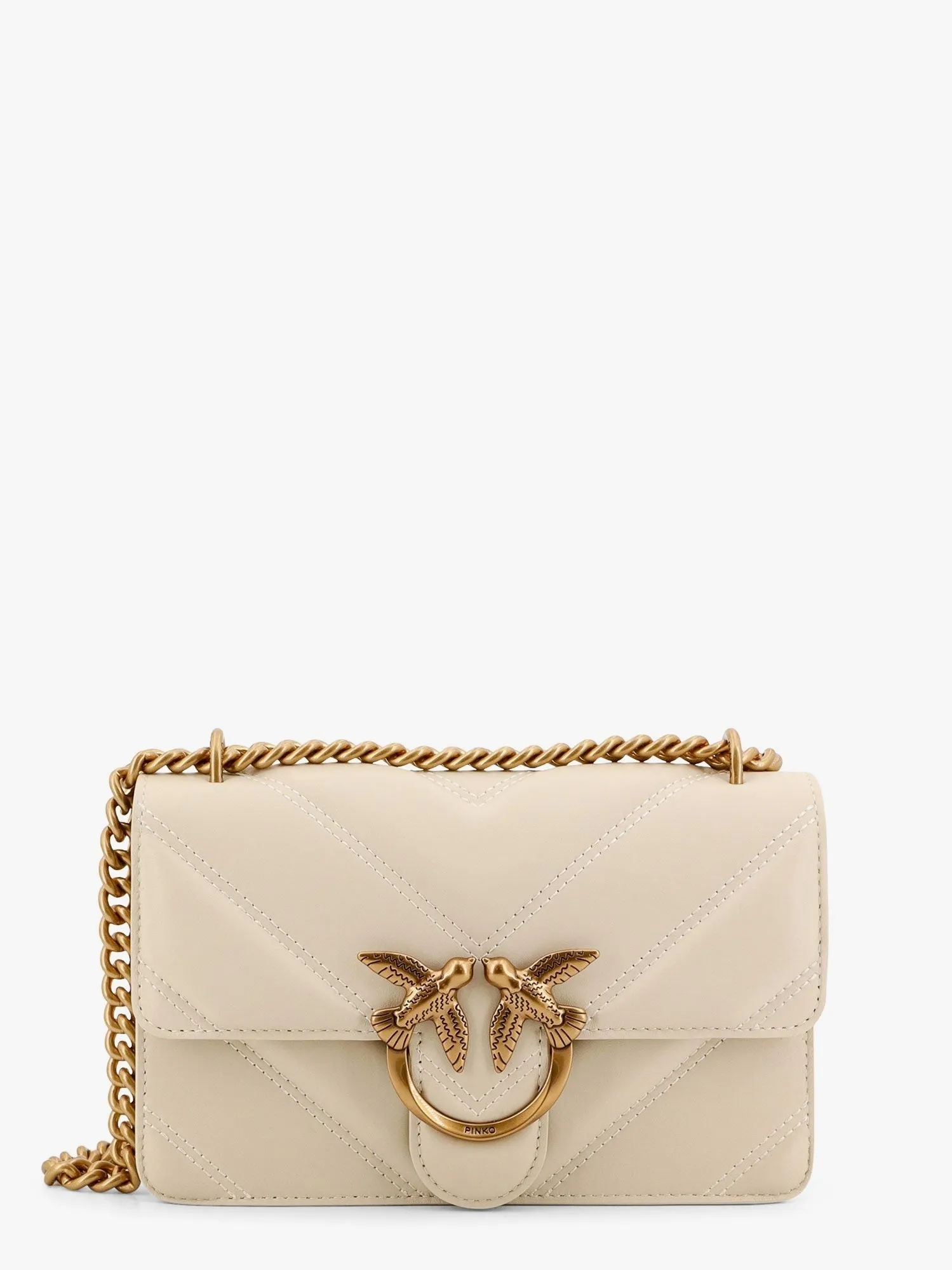 Pinko Matelassé leather shoulder bag with love birds buckle sold by Siebentaschen