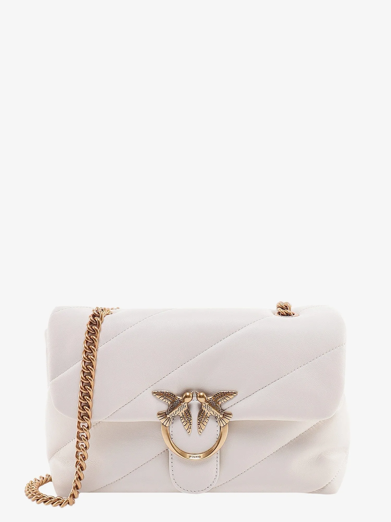 Pinko Matelassé leather shoulder bag with iconic love birds buckle sold by Siebentaschen