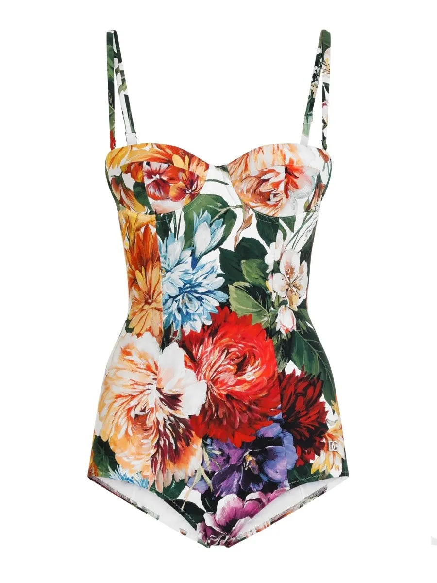 Dolce & Gabbana FLOWER PRINT PADDED BALCONETTE ONE PIECE SWIMSUIT sold by Siebentaschen