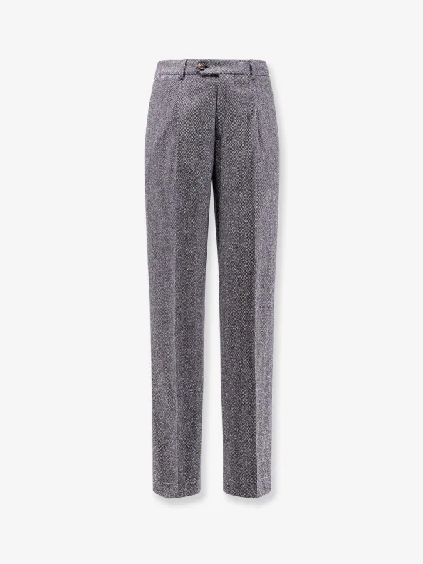 Brunello Cucinelli Herringbone wool and cashmere trousers sold by Siebentaschen