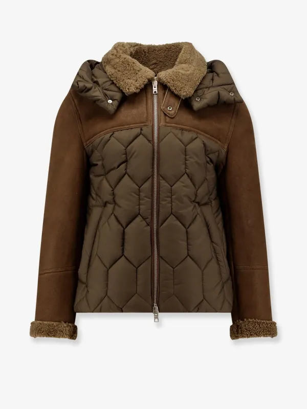 DFOUR Padded nylon down jacket with leather inserts made by Siebentaschen