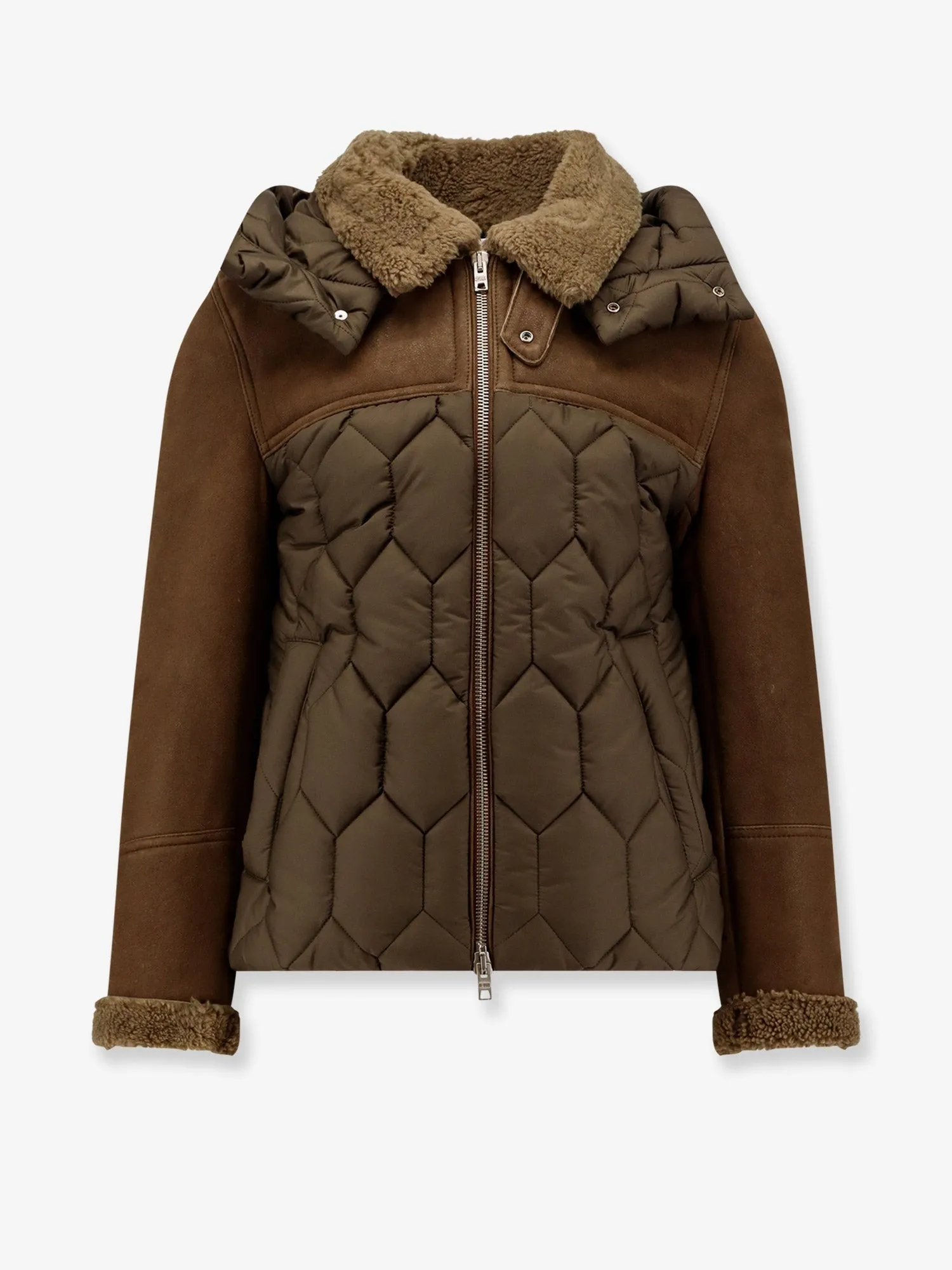 DFOUR Padded nylon down jacket with leather inserts sold by Siebentaschen