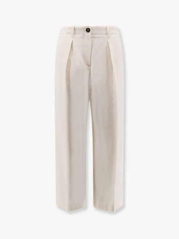 Brunello Cucinelli Cotton and wool trousers with adjustable drawstring sold by Siebentaschen