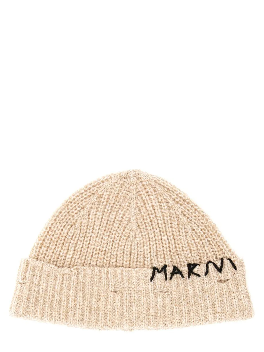 Marni BEANIE HAT WITH "MARNI MENDING" EMBROIDERY sold by Siebentaschen