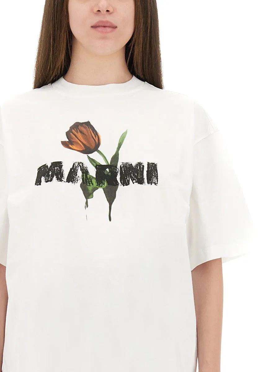 Marni WHITE COTTON T-SHIRT WITH TULIP PRINT sold by Siebentaschen product image thumbnail 3