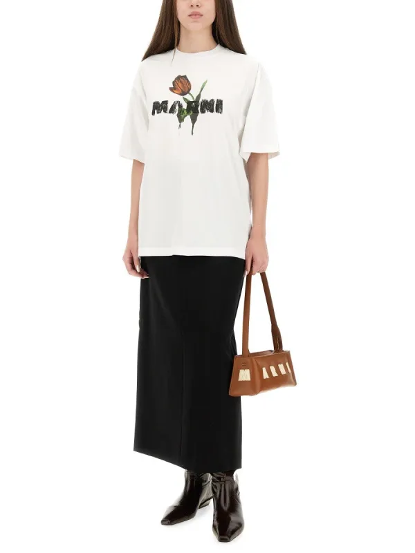 Marni WHITE COTTON T-SHIRT WITH TULIP PRINT sold by Siebentaschen