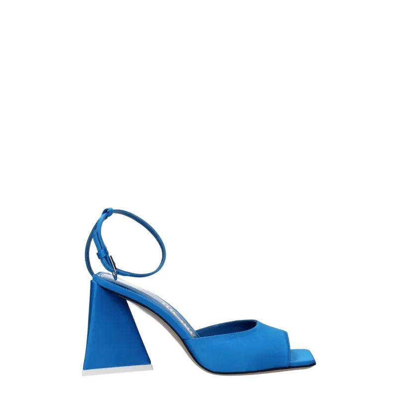 The Attico Blue Satin Stiletto Heel Sandals sold by Siebentaschen