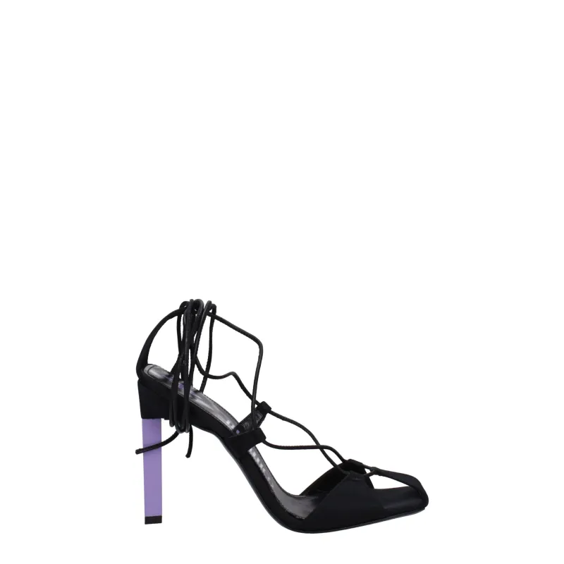 The Attico Black Fabric Stiletto Heel Sandals sold by Siebentaschen