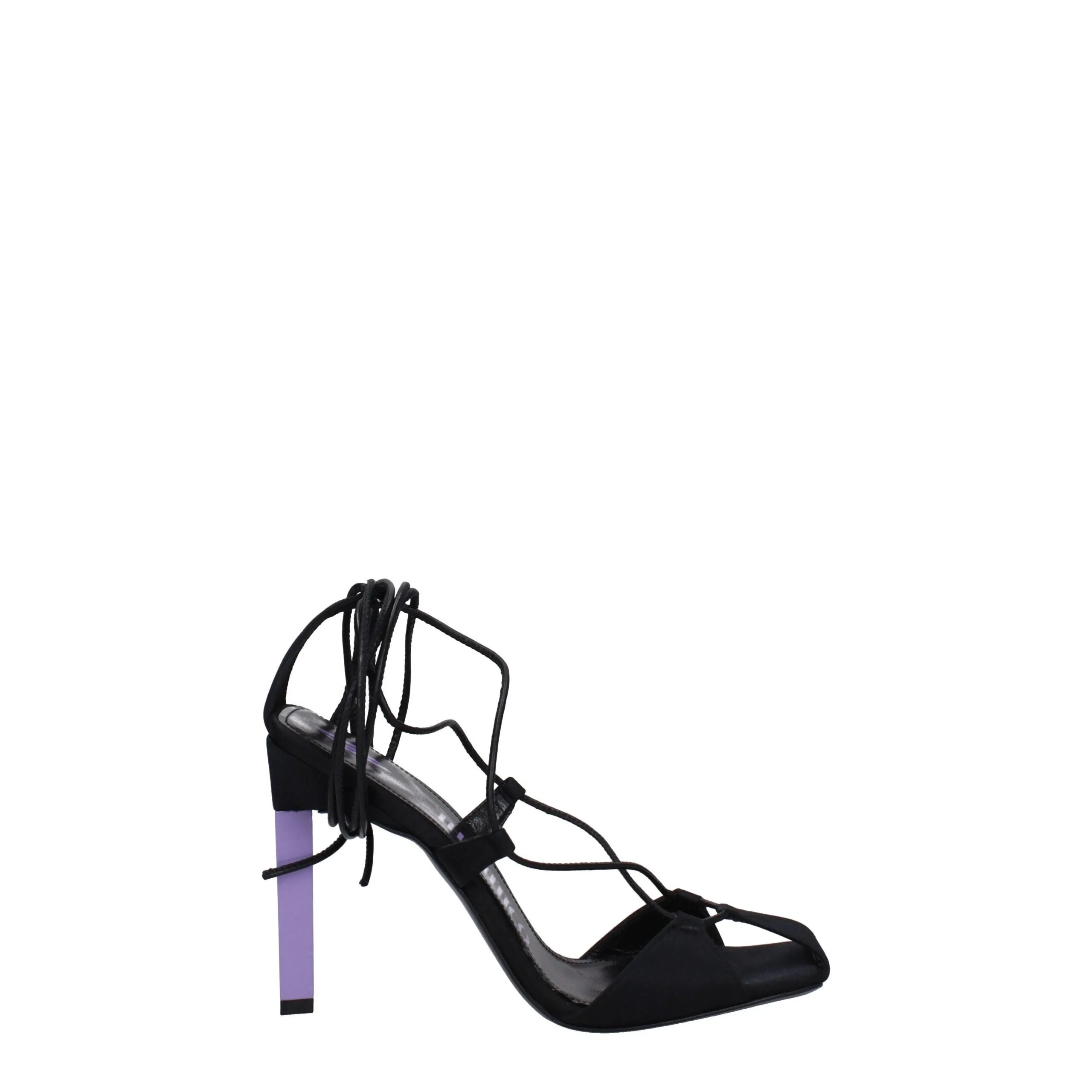The Attico Black Fabric Stiletto Heel Sandals sold by Siebentaschen