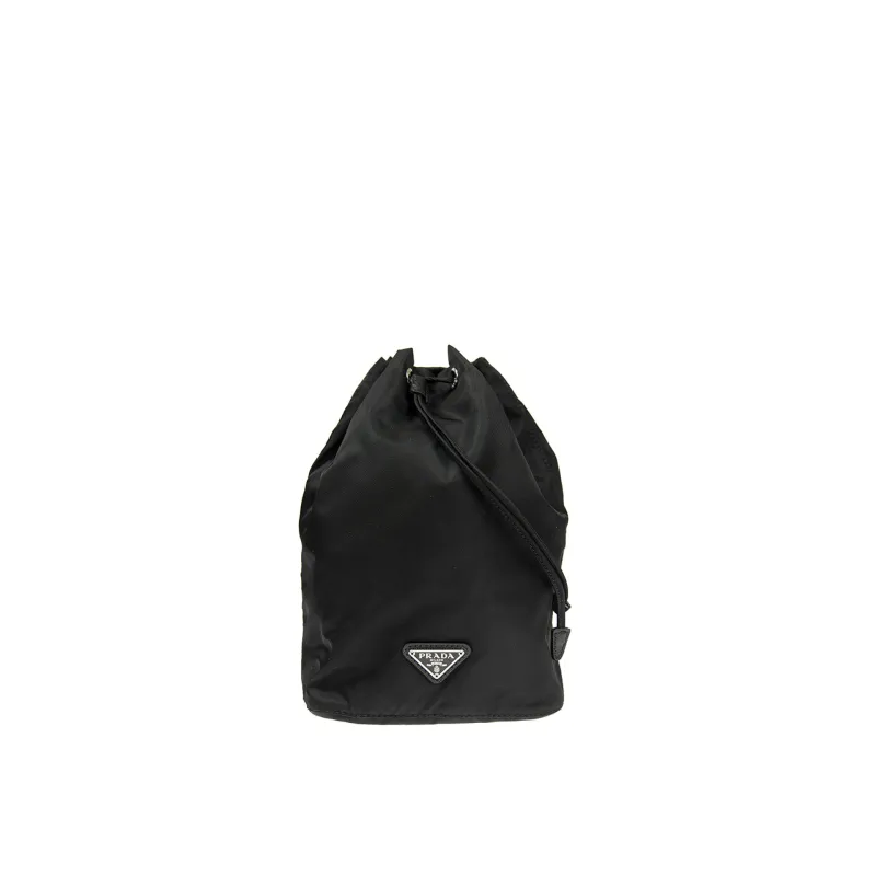 Prada Nylon and Leather Drawstring Pouch sold by Siebentaschen