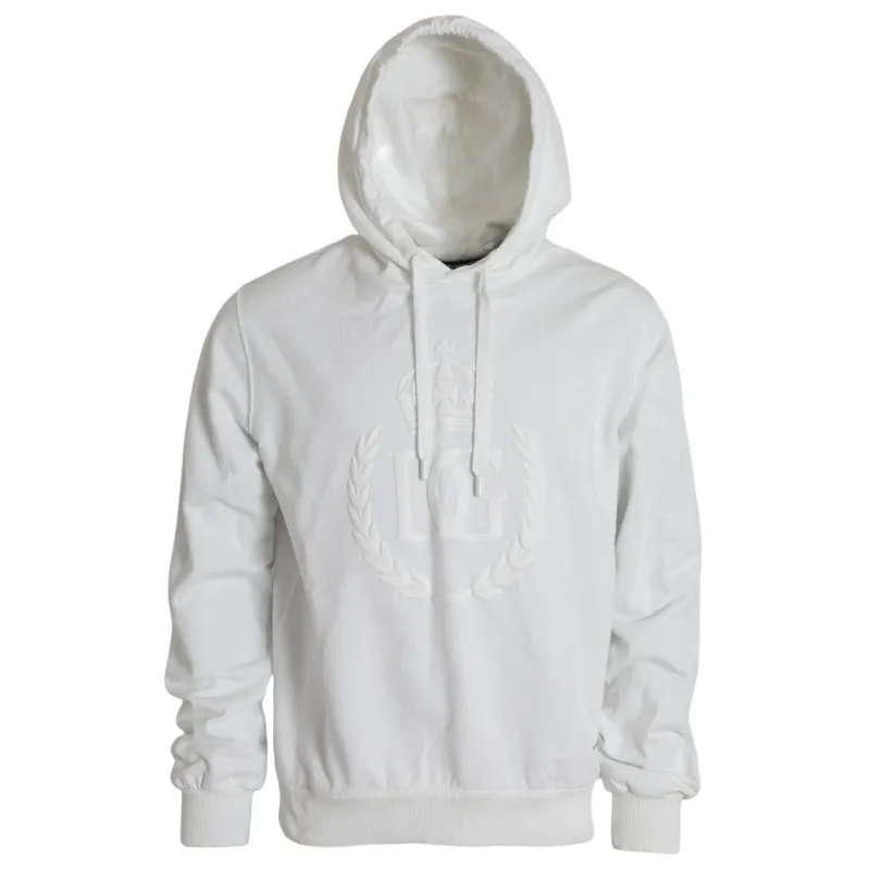 Dolce & Gabbana White Cotton Hooded Pullover Sweatshirt Men sold by Siebentaschen