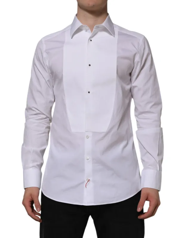Dolce & Gabbana White Bib Cotton Popline GOLD Men Formal Shirt sold by Siebentaschen