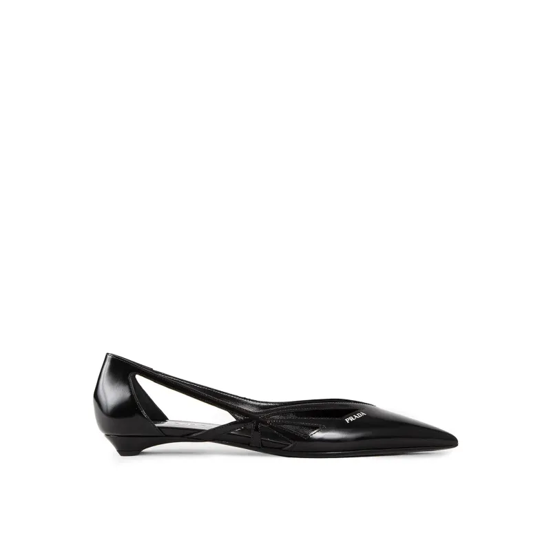Prada Brushed Leather Cut-Out Ballerina Flats sold by Siebentaschen