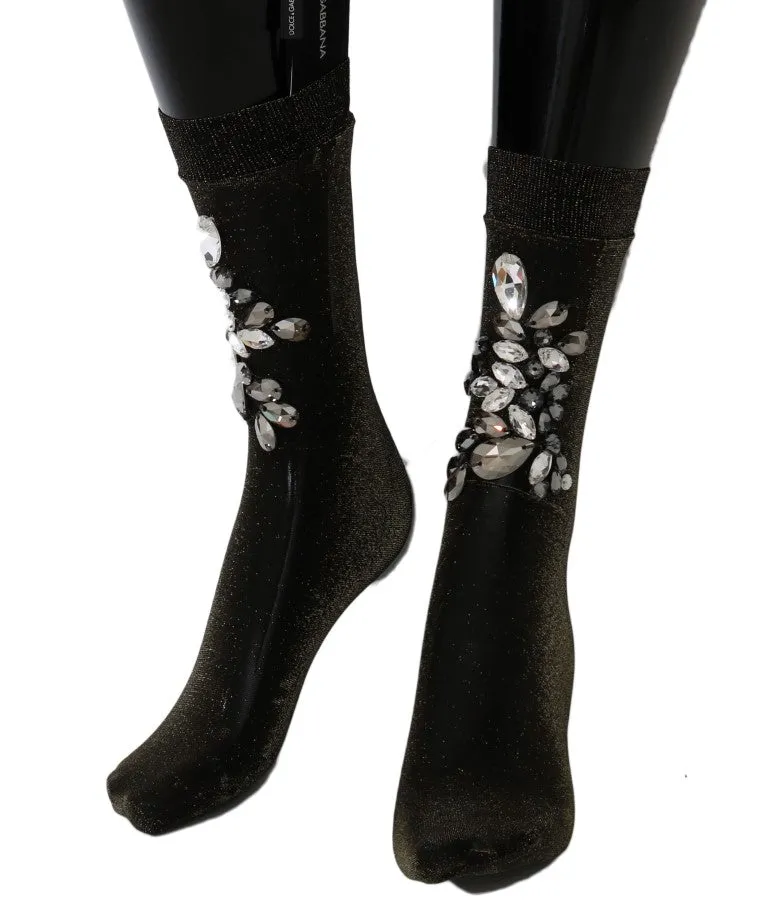 Dolce & Gabbana Black Stretch Floral Clear Crystal Socks sold by Siebentaschen product image thumbnail 3