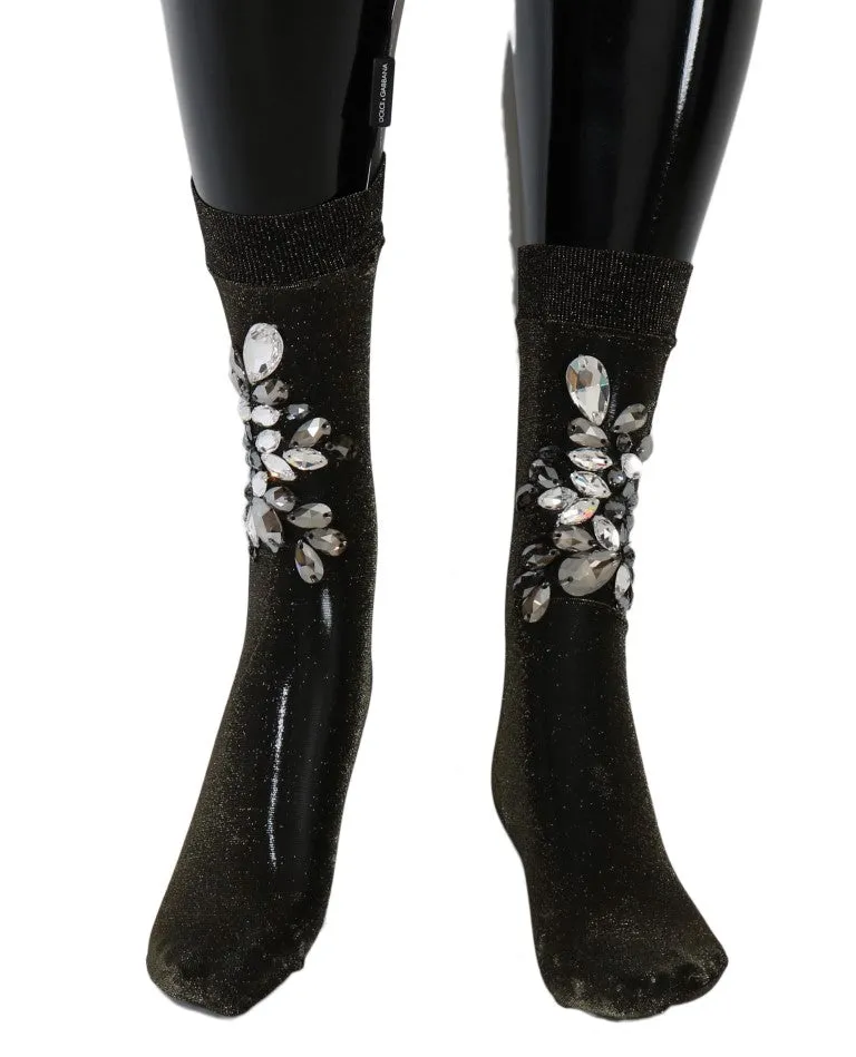 Dolce & Gabbana Black Stretch Floral Clear Crystal Socks sold by Siebentaschen product image thumbnail 2