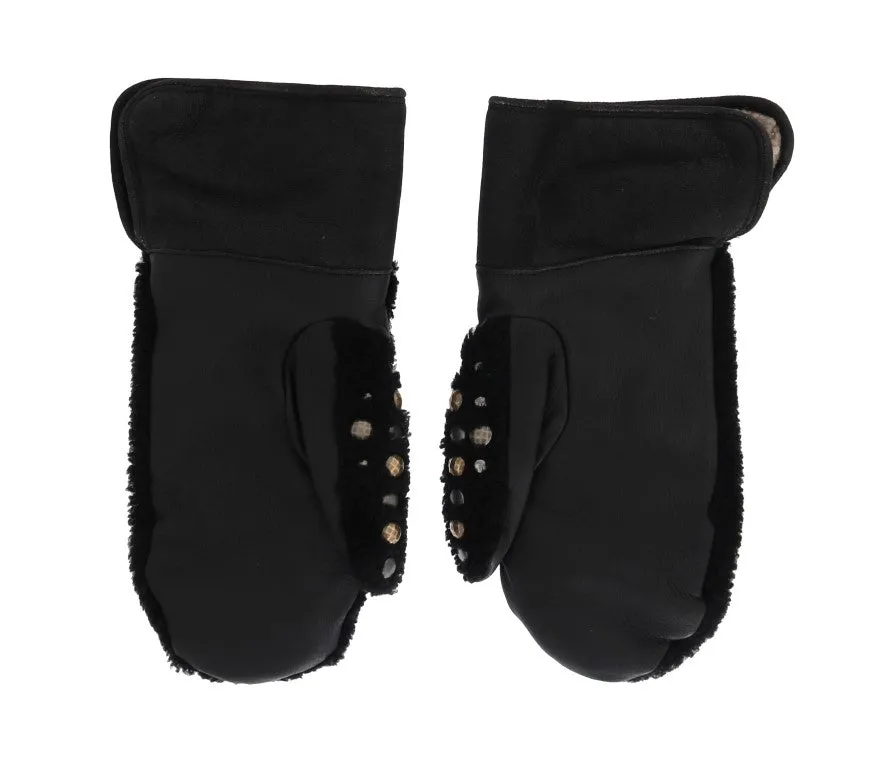 Dolce & Gabbana Black Leather Shearling Studded Gloves sold by Siebentaschen product image thumbnail 5