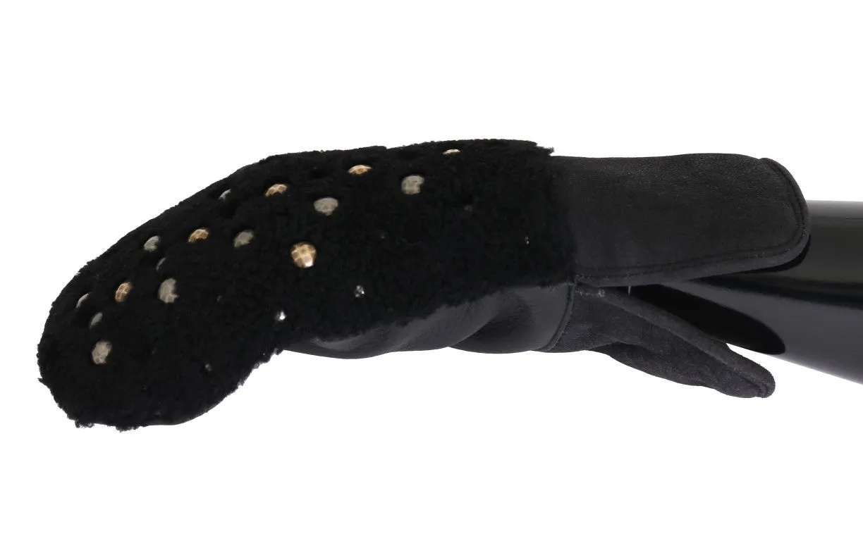Dolce & Gabbana Black Leather Shearling Studded Gloves sold by Siebentaschen product image thumbnail 2