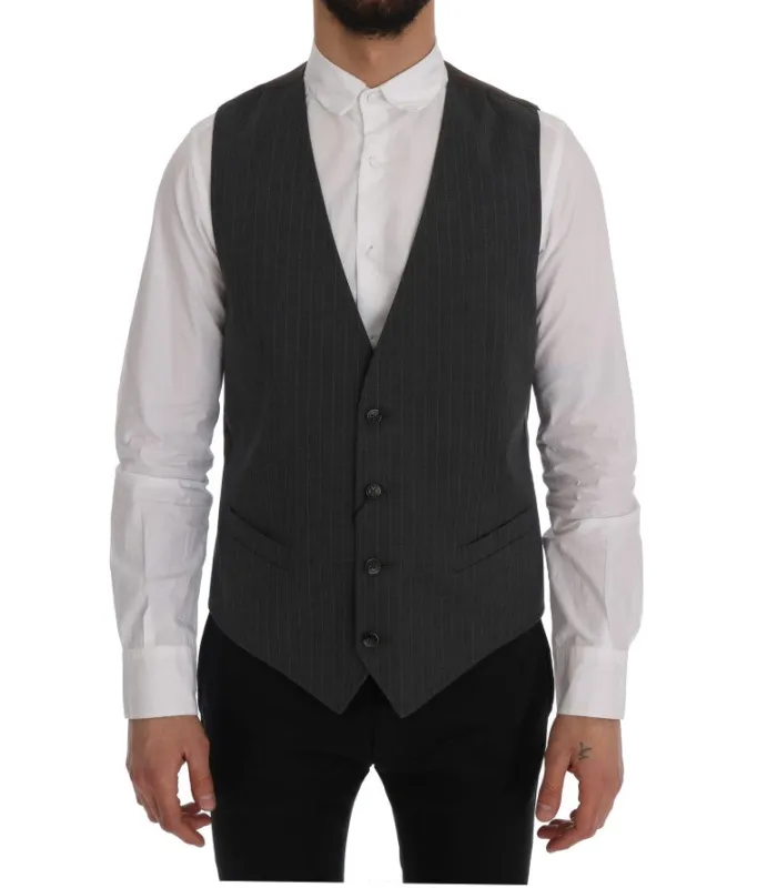 Dolce & Gabbana Gray STAFF Cotton Striped Vest sold by Siebentaschen