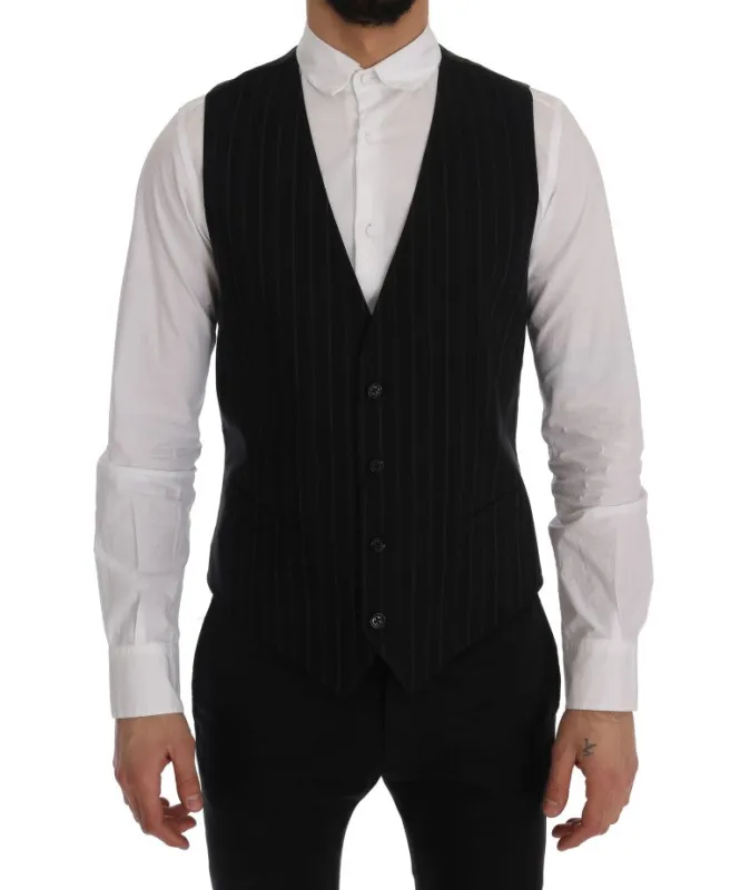 Dolce & Gabbana Black STAFF Cotton Striped Vest sold by Siebentaschen