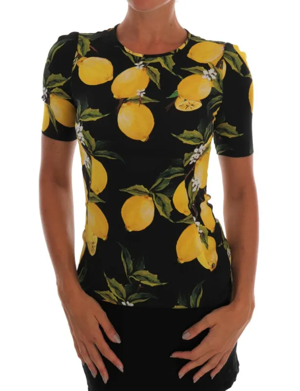 Dolce & Gabbana Multicolor Lemon Silk Stretch T-Shirt sold by Siebentaschen