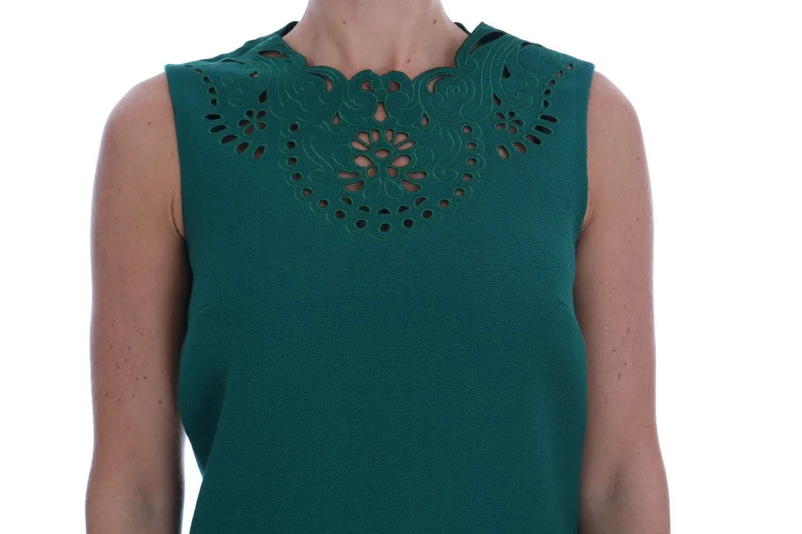 Dolce & Gabbana Green Floral Cutout Silk Wool Dress sold by Siebentaschen product image thumbnail 4