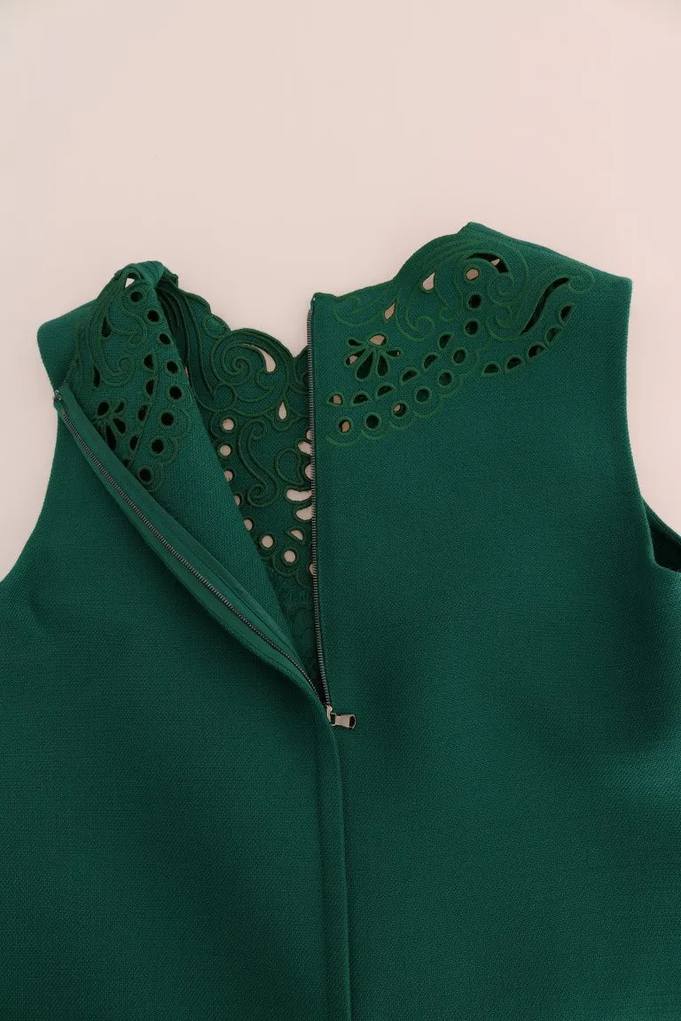 Dolce & Gabbana Green Floral Cutout Silk Wool Dress sold by Siebentaschen product image thumbnail 5