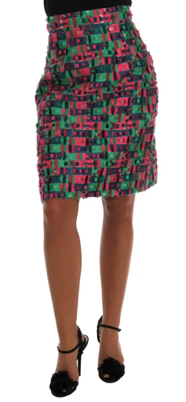 Dolce & Gabbana Pink Green Jacquard Pencil Skirt sold by Siebentaschen