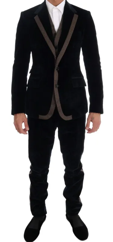 Dolce & Gabbana Blue Velvet Two Button Slim 3 Piece Suit sold by Siebentaschen