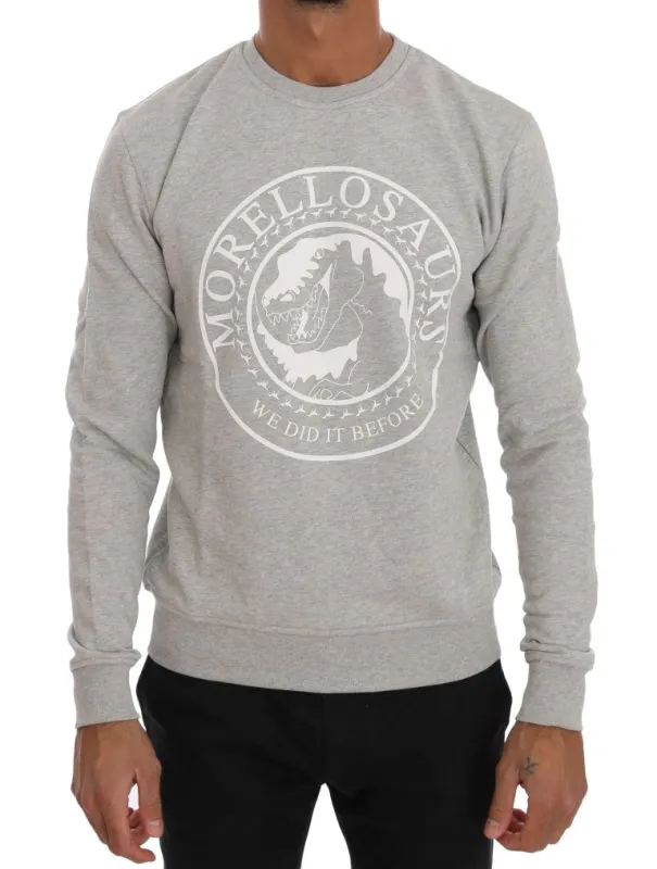 Frankie Morello Gray Cotton Crewneck Pullover Sweater sold by Siebentaschen