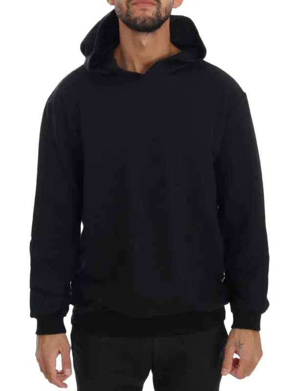 Daniele Alessandrini Black Gym Casual Hooded Cotton Sweater sold by Siebentaschen