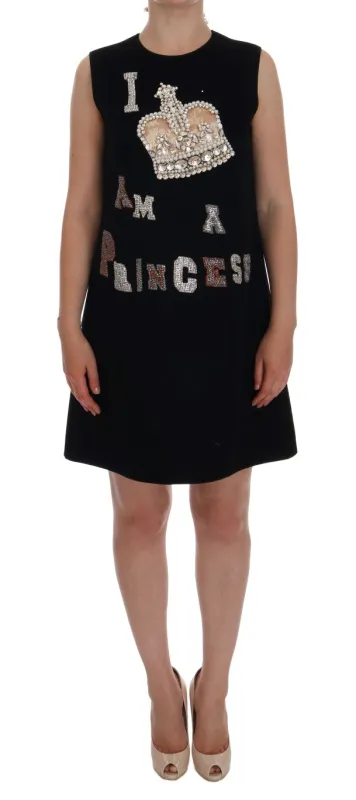 Dolce & Gabbana Black I AM A PRINCESS Crystal Shift Dress sold by Siebentaschen