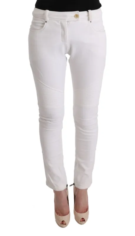 Ermanno Scervino White Cotton Slim Fit Casual Pants sold by Siebentaschen
