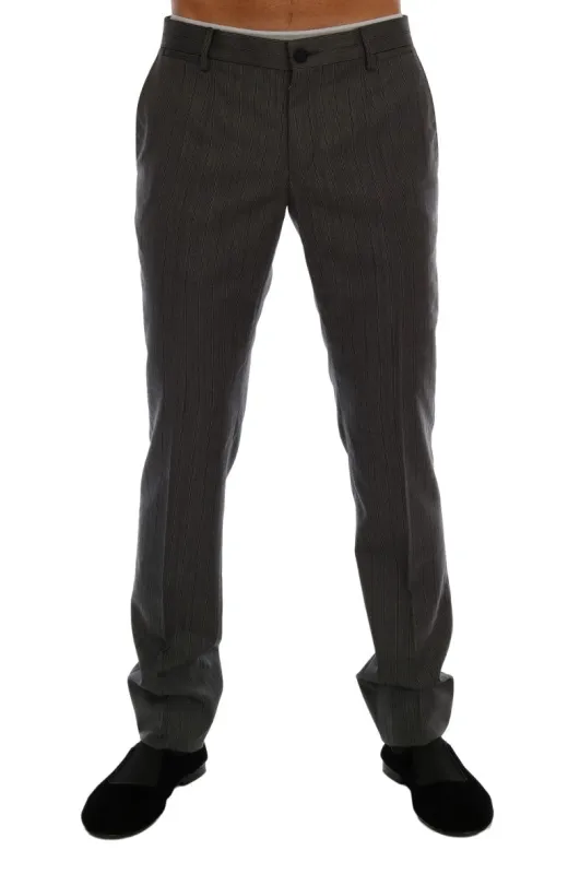 Dolce & Gabbana Gray Wool Striped Formal Pants sold by Siebentaschen