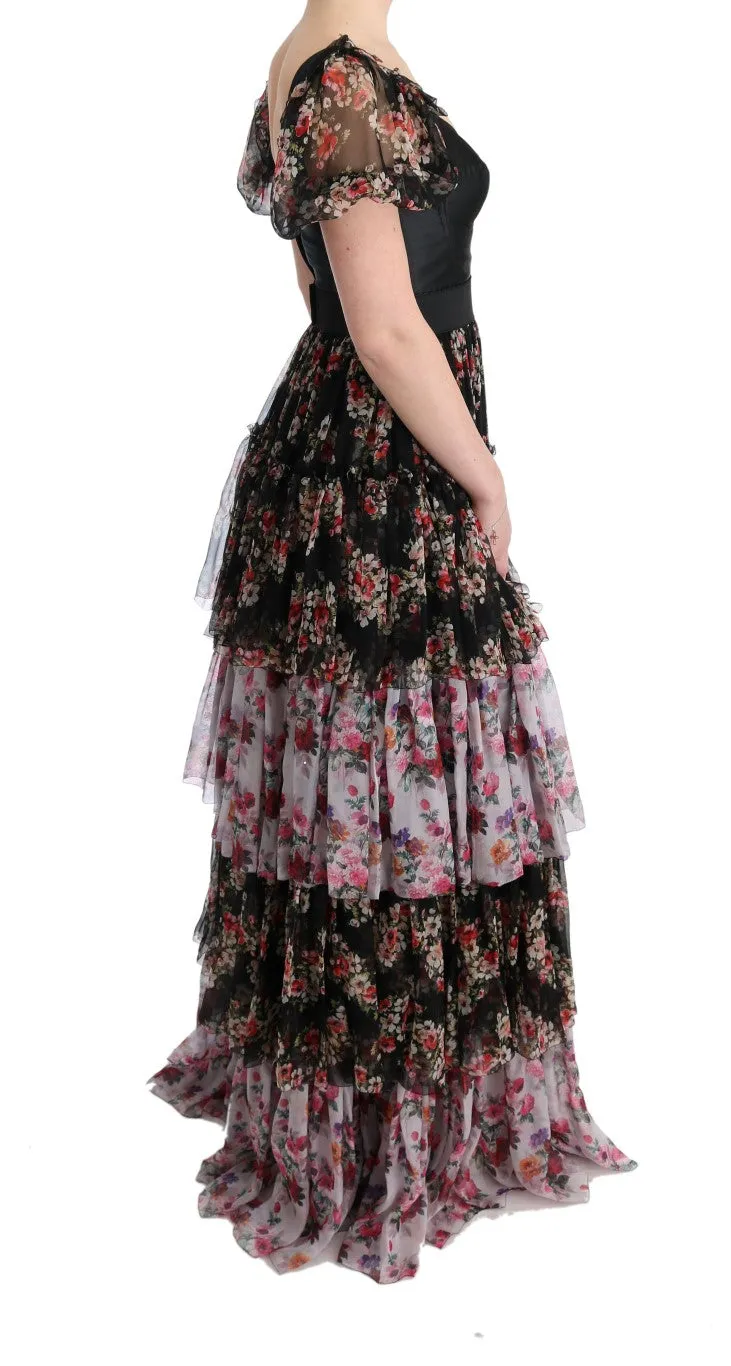 Dolce & Gabbana Multicolor Silk Stretch Floral Shift Long Dress sold by Siebentaschen product image thumbnail 4