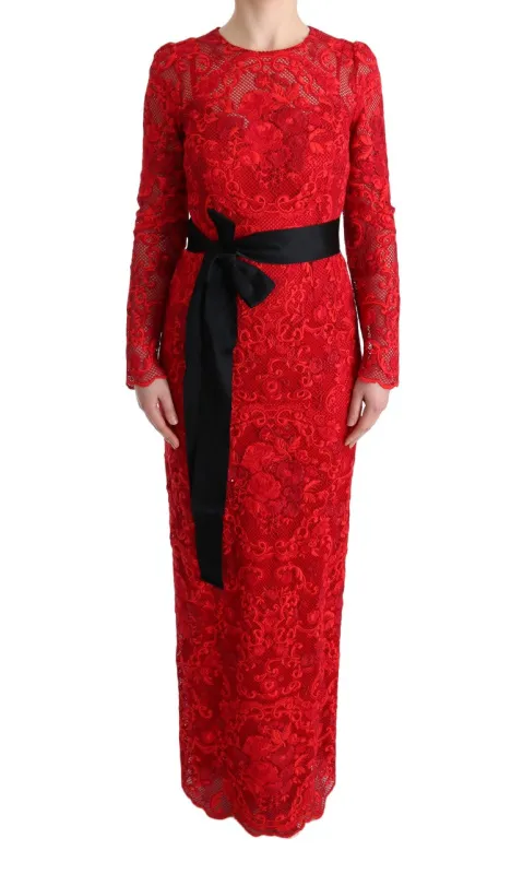 Dolce & Gabbana Red Floral Ricamo Sheath Long Dress made by Siebentaschen