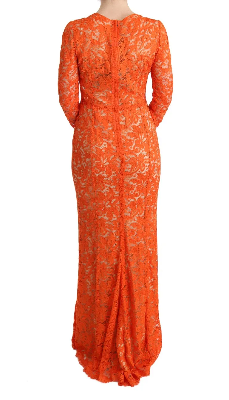 Dolce & Gabbana Orange Floral Ricamo Sheath Long Dress sold by Siebentaschen product image thumbnail 3