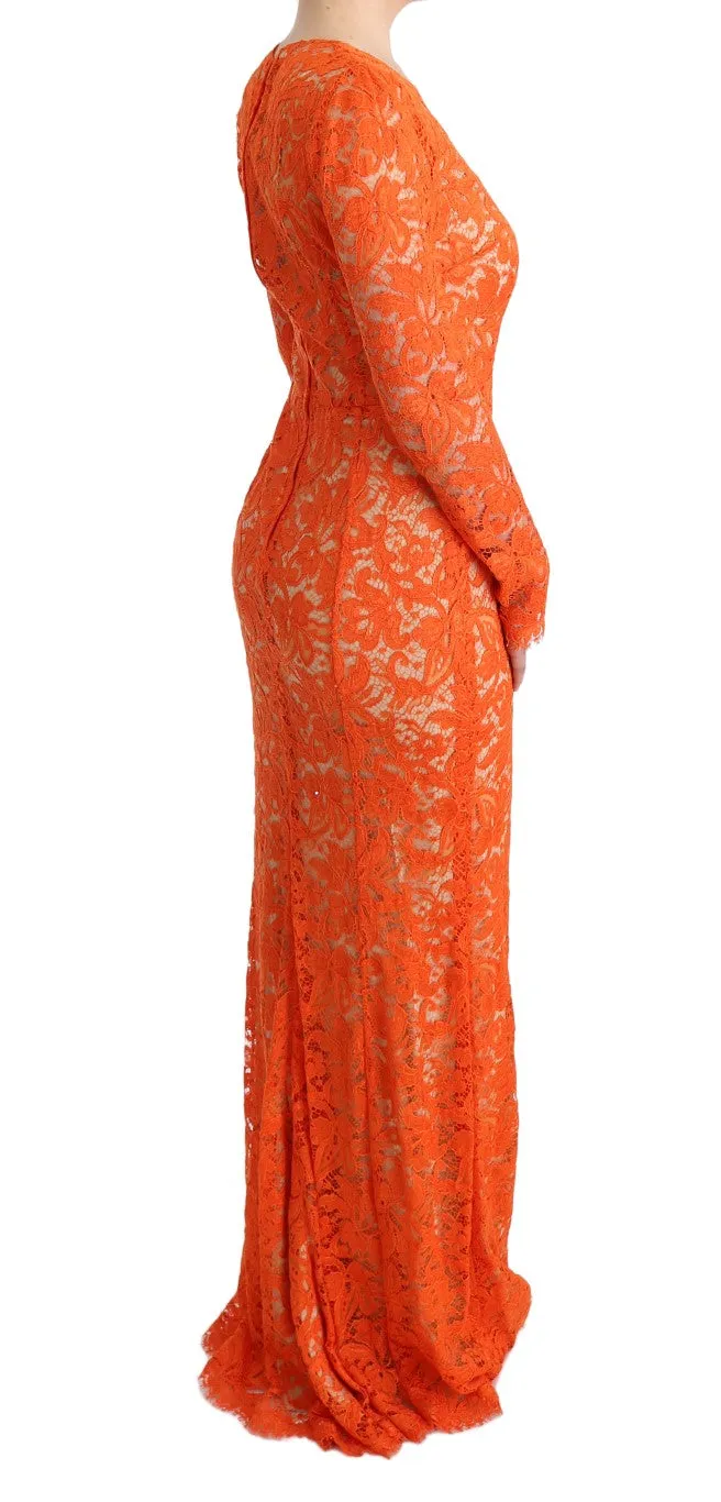Dolce & Gabbana Orange Floral Ricamo Sheath Long Dress sold by Siebentaschen product image thumbnail 4