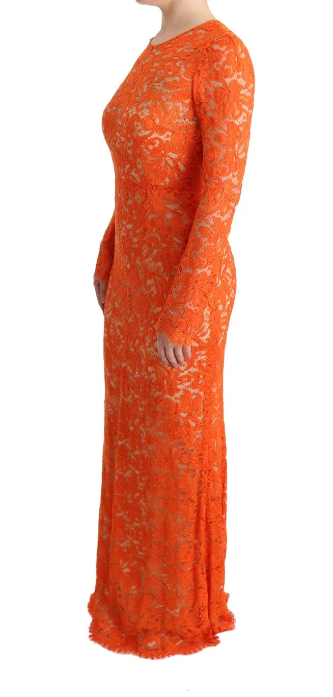 Dolce & Gabbana Orange Floral Ricamo Sheath Long Dress sold by Siebentaschen product image thumbnail 2