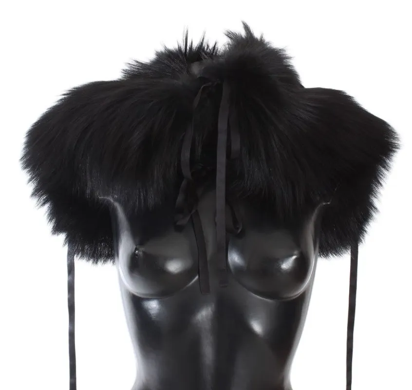 Dolce & Gabbana Black Fox Fur Shoulder Wrap Cover Collar Scarf sold by Siebentaschen
