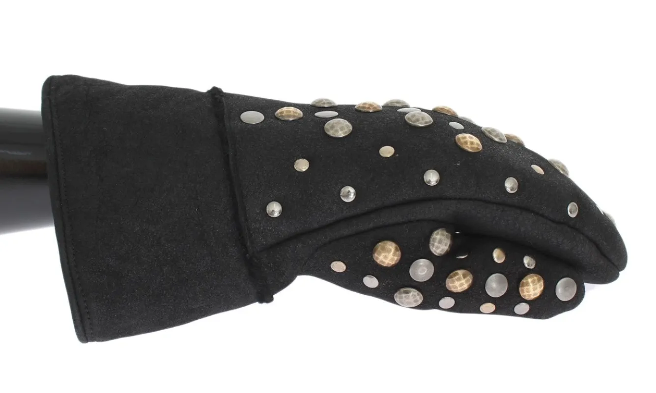 Dolce & Gabbana Gray Wool Shearling Studded Gloves sold by Siebentaschen