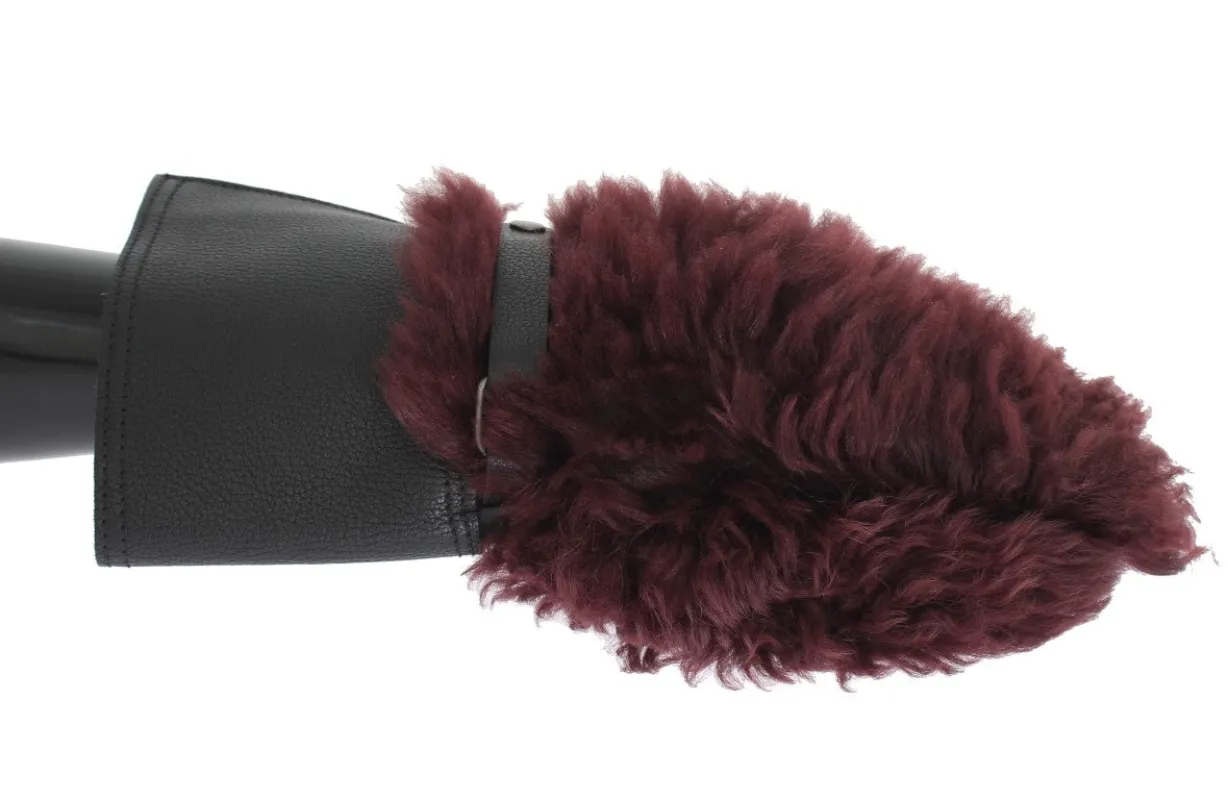 Dolce & Gabbana Black Leather Bordeaux Shearling Gloves sold by Siebentaschen